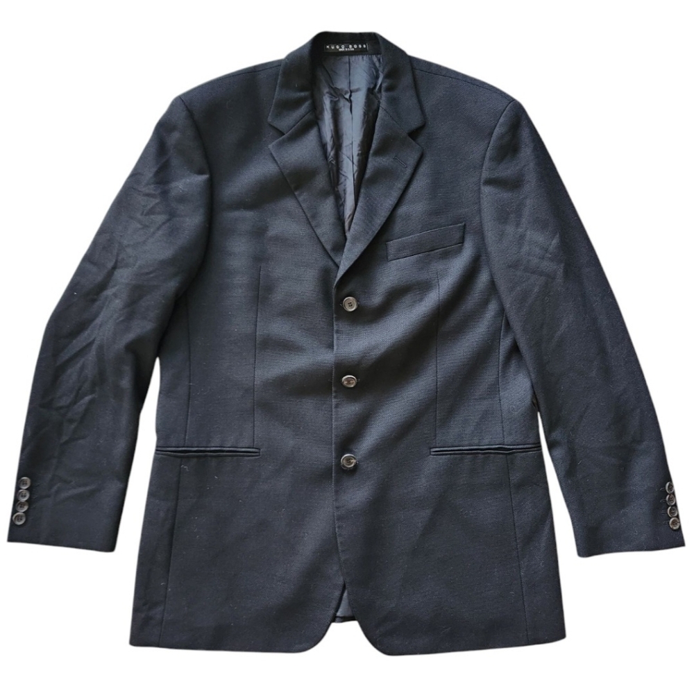 Hugo Boss‎ Black Blazer Sports Coat Jacket 40R Virgin Wool Preppy USA Made Vtg